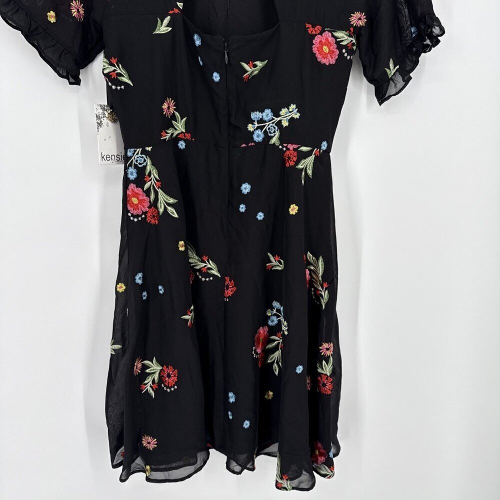 New Kensie Womens Size 2 Black Floral Embroidered Chiffon Back Cutout Dress - Picture 10 of 14